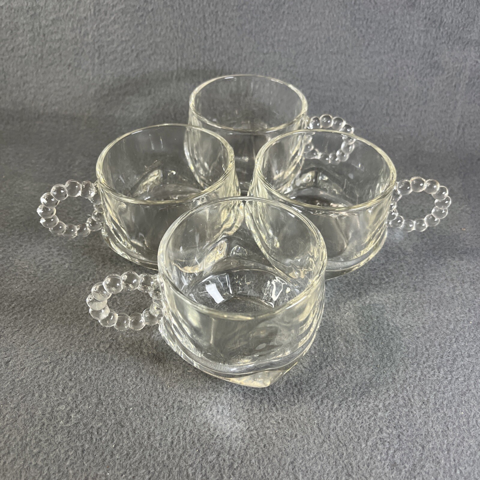 Set Of 4 Hazel-Atlas Punch Bowl Cups Candlewick Bubble Beaded Square Bottom VTG
