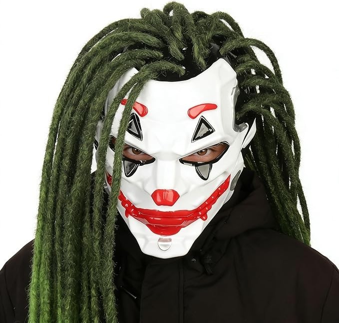 Cyberpunk Joker Mask with Dirty Braids  Anime Cosplay Halloween Costume PVC Tech