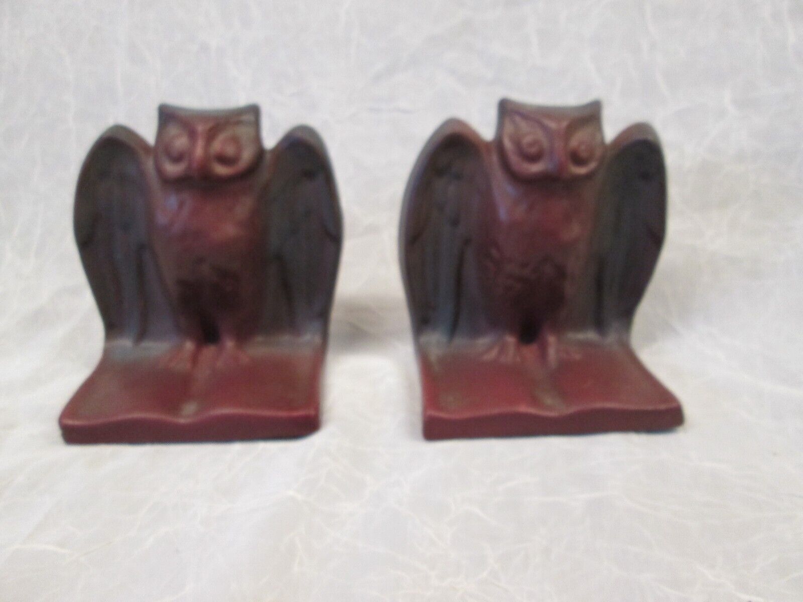 Van Briggle Pottery PAIR 2 HOOT OWL Mulberry Burgundy Bookends
