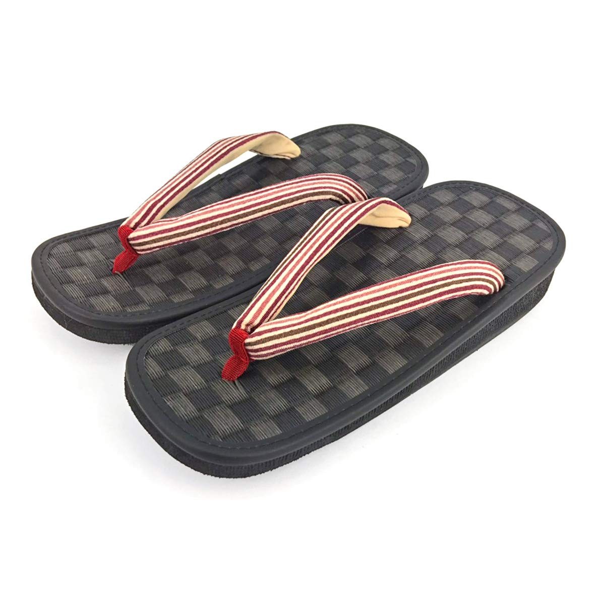 Takeharu Women s Checkered Sandals, Black Tatami Mats, Made in Japan, Rush Grass