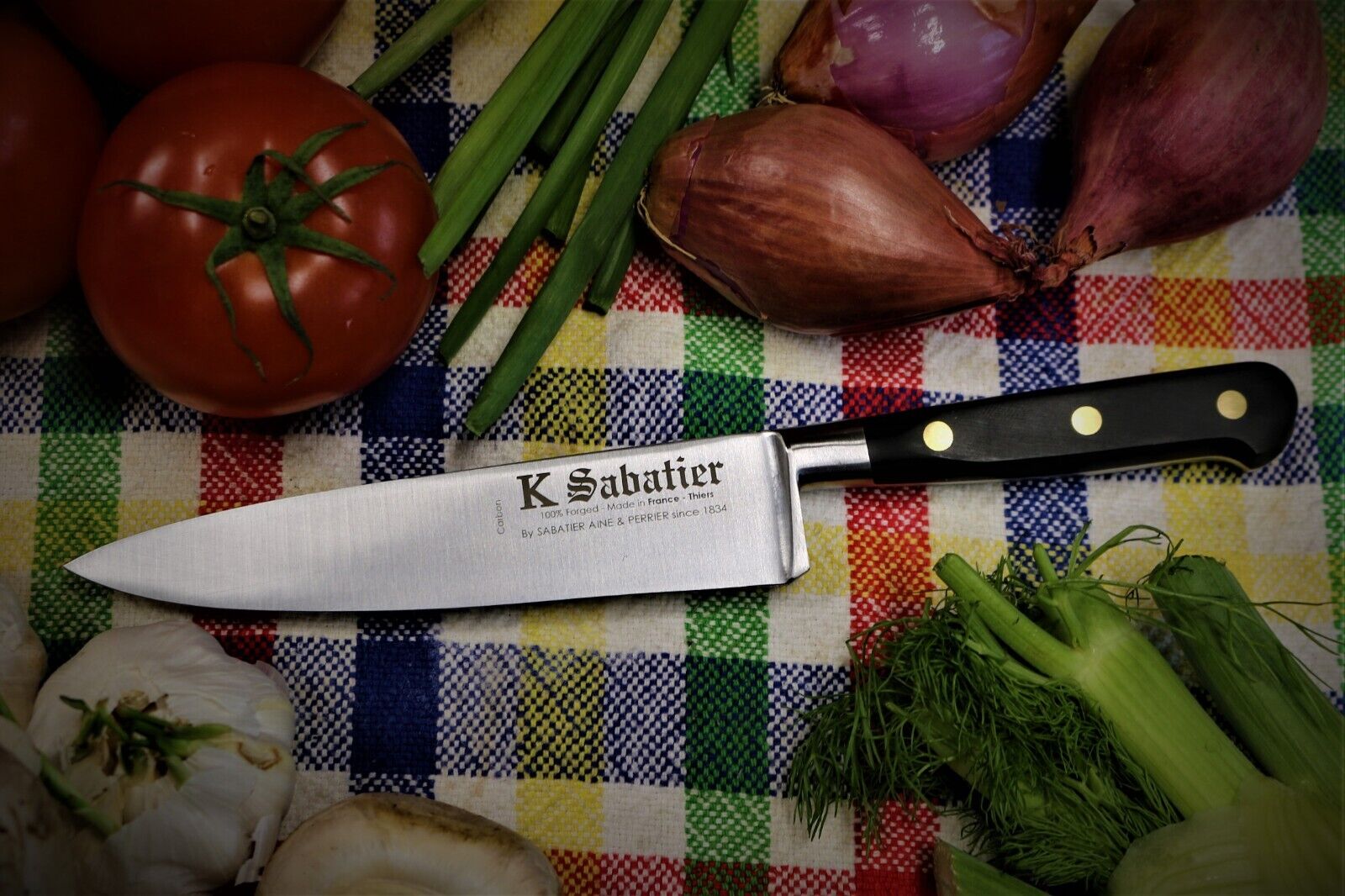 SABATIER 6 inch COOKS KNIFE , CARBON STEEL . POM HANDLE ,Made in France .