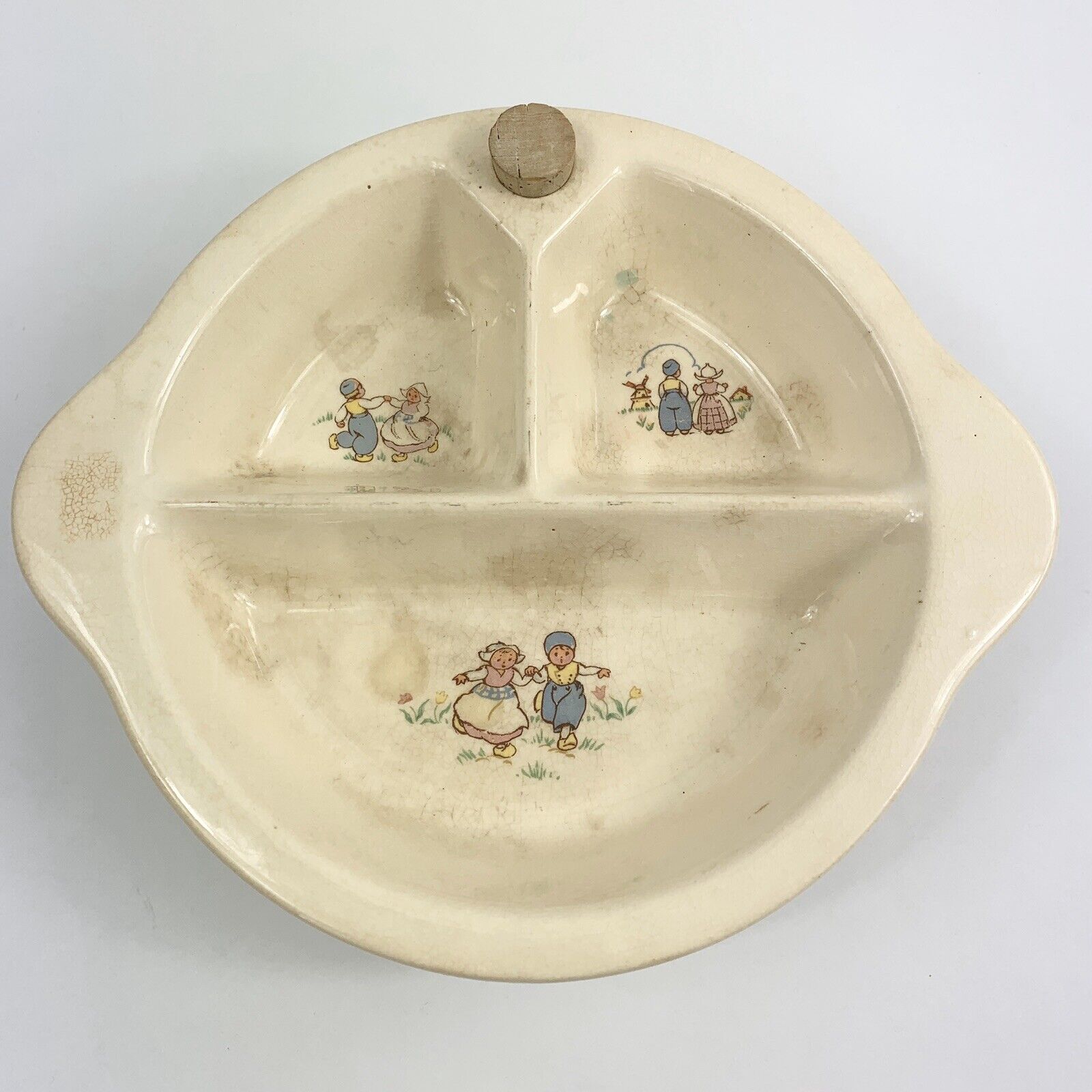 Excello Childs Warming Porcelain Divided Plate Bowl Divided Dutch Kid Vintage 9”