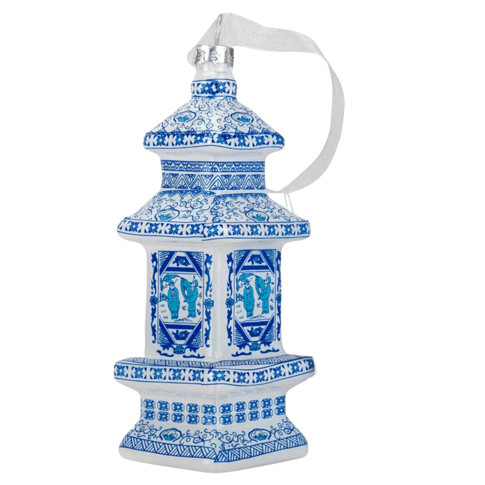 Chinoiserie Blue Pagoda Glass Ornament 5\