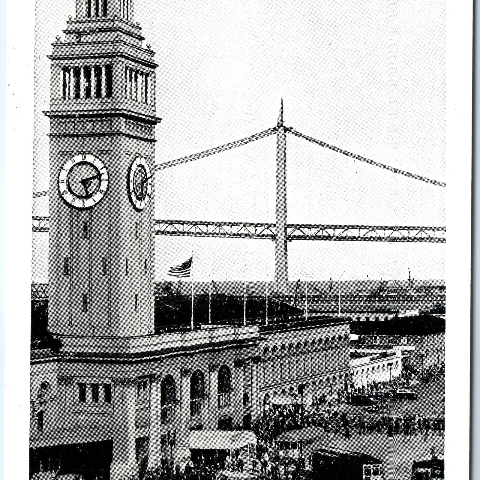 c1930s San Francisco CA Ferry Building Bay Bridge Postcard Clock Tower Streetcar
