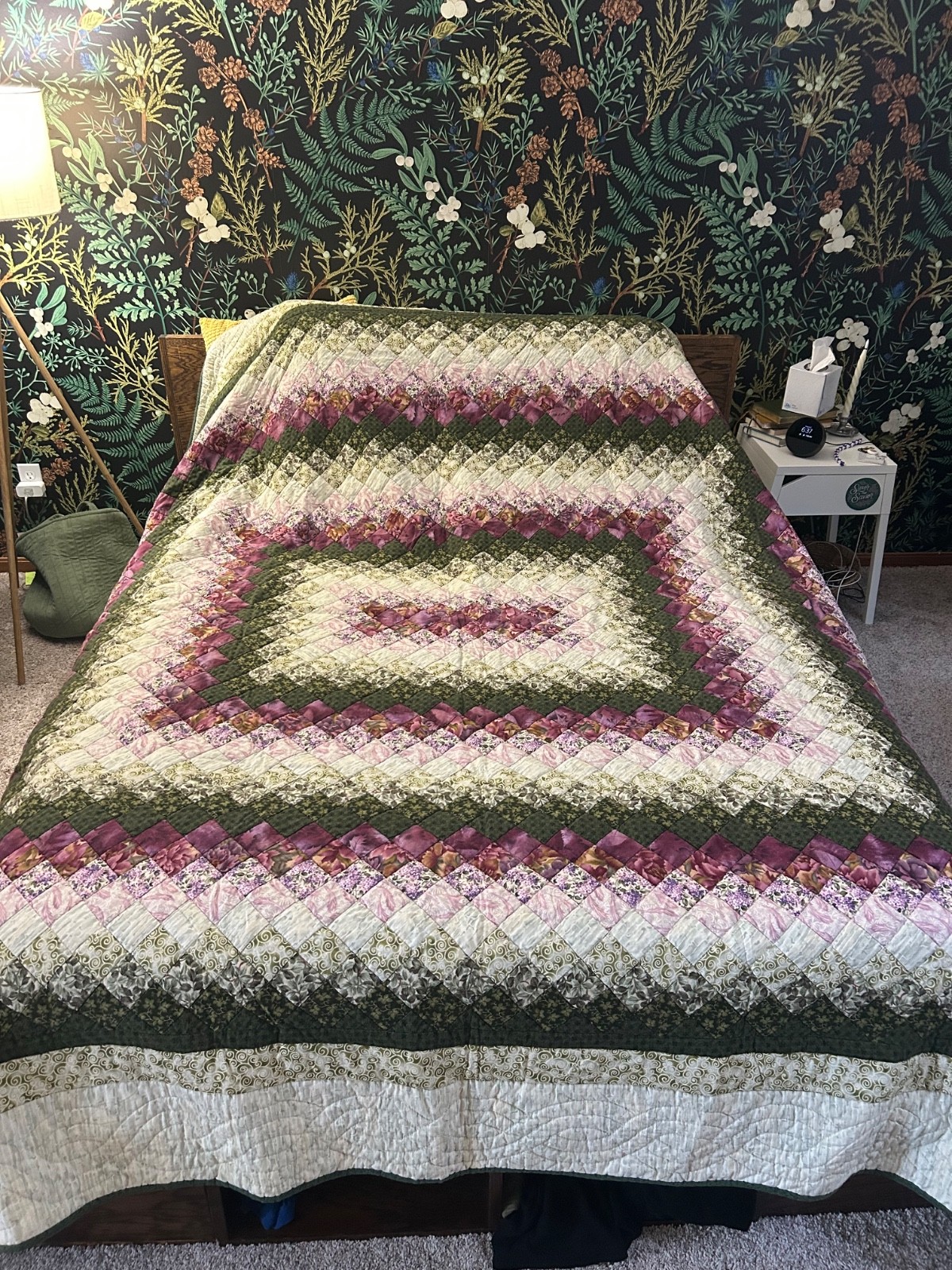 Amish Handmade Quilt 97x108 Queen King Holmes County Ohio Purple Green Heirloom