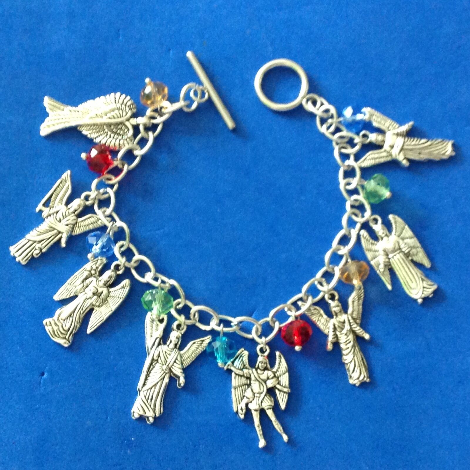 7 Archangels Charm Bracelet Multi Color Michael, Stainless Steel Chain 8.5”