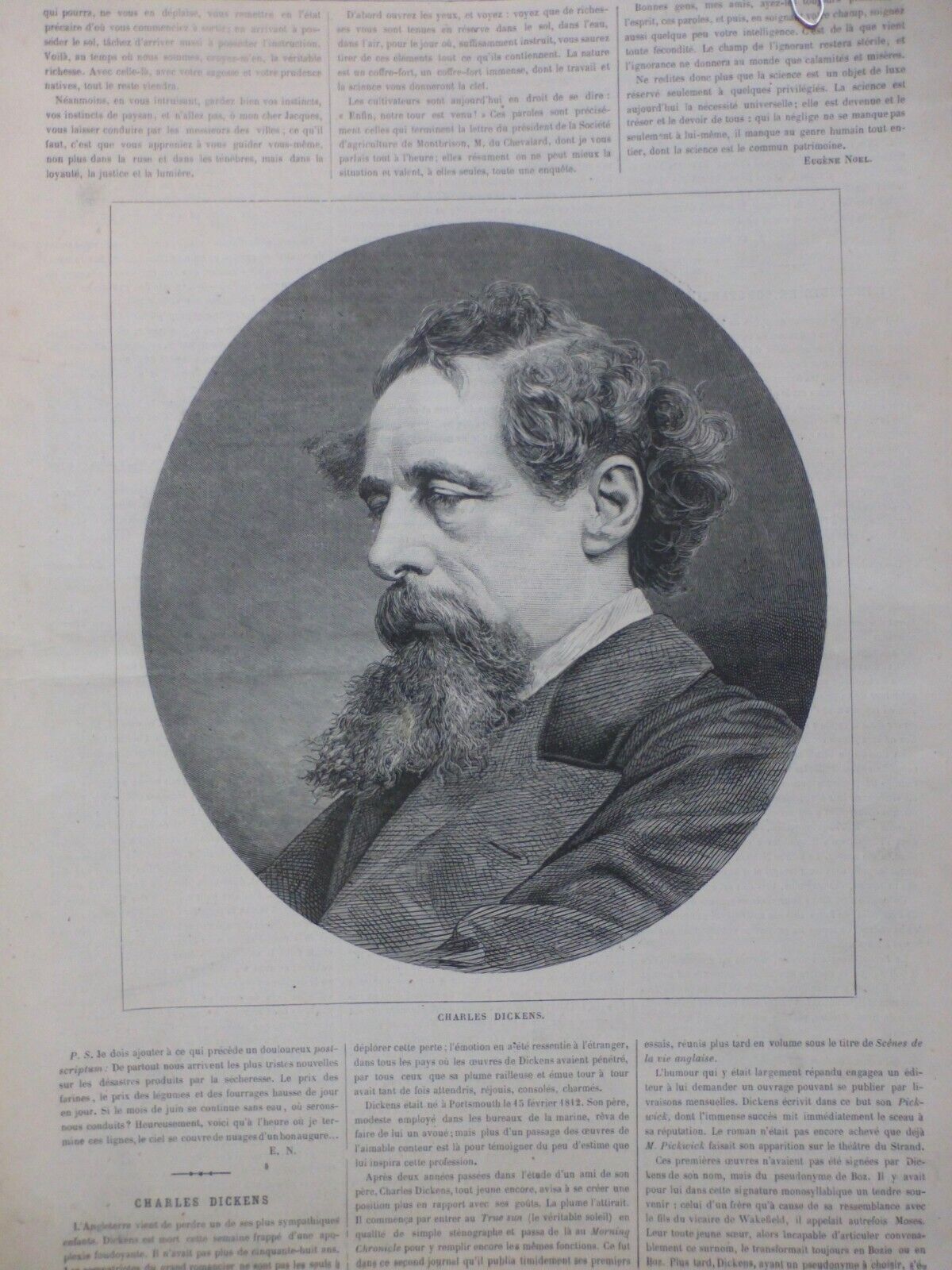 1860 1870 CUSTOM MENS CHARLES DICKENS NOVELIST L ABIME 4 NEWSPAPERS ANTIQUE