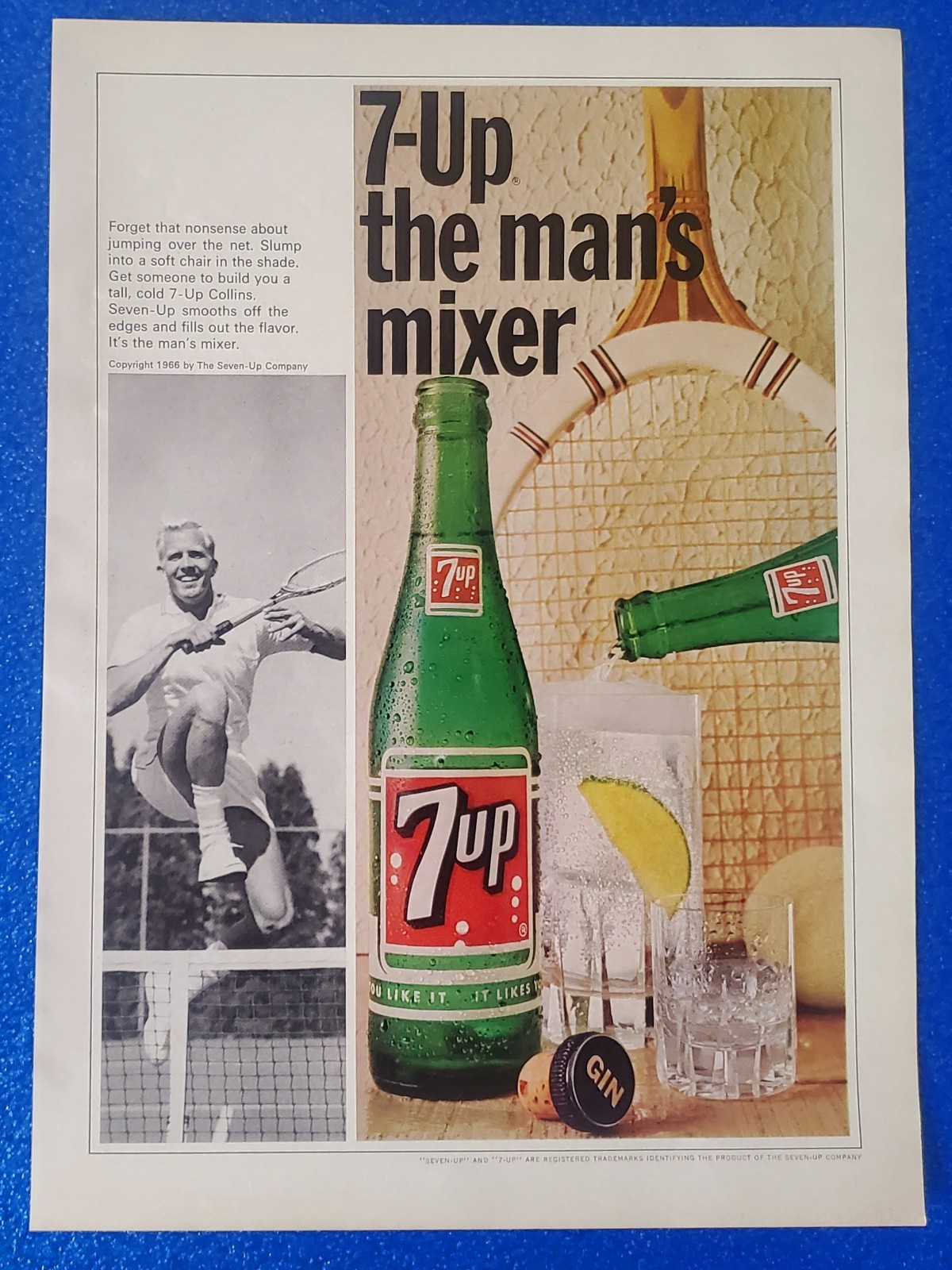 1966 VINTAGE SEVEN UP SODA  & COLLINS GIN ORIGINAL PRINT AD \