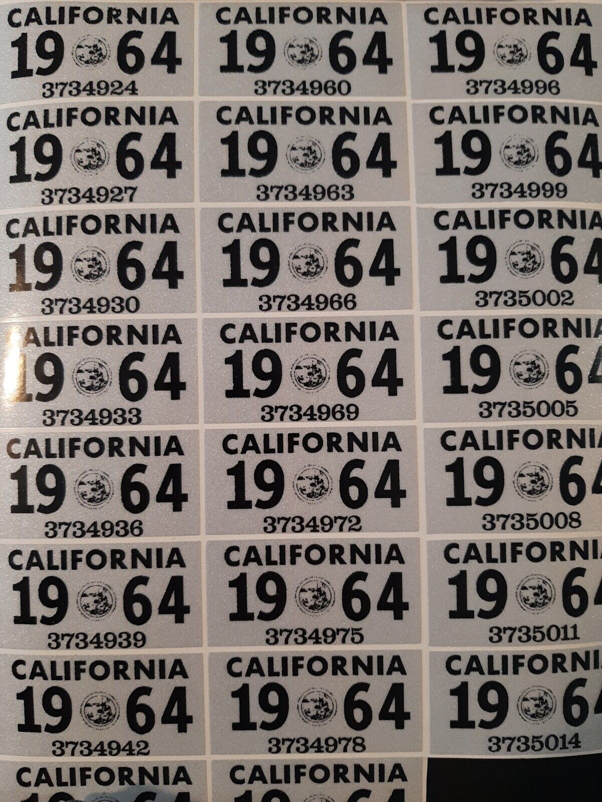 1964 California License Plate Registration Sticker, YOM, CA DMV