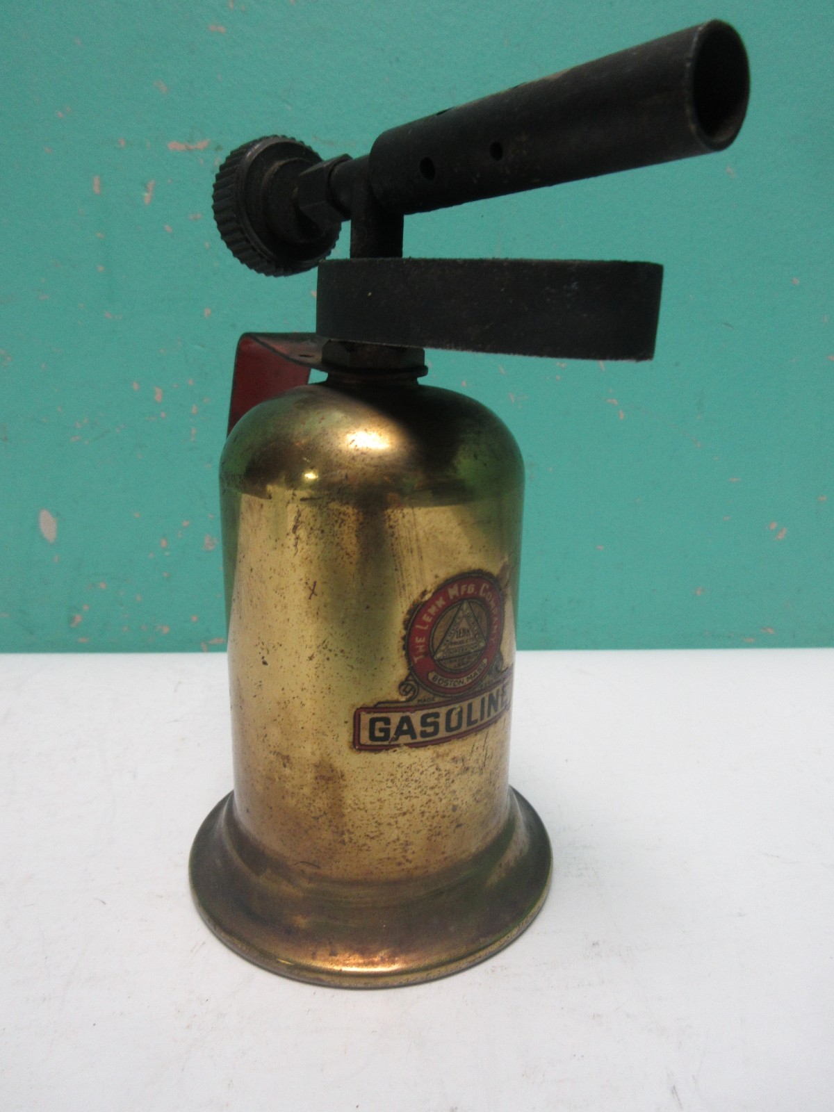 Vintage LENK Mfg. Mini Gasoline Blowtorch  Brass Blow Torch Red Handle USA