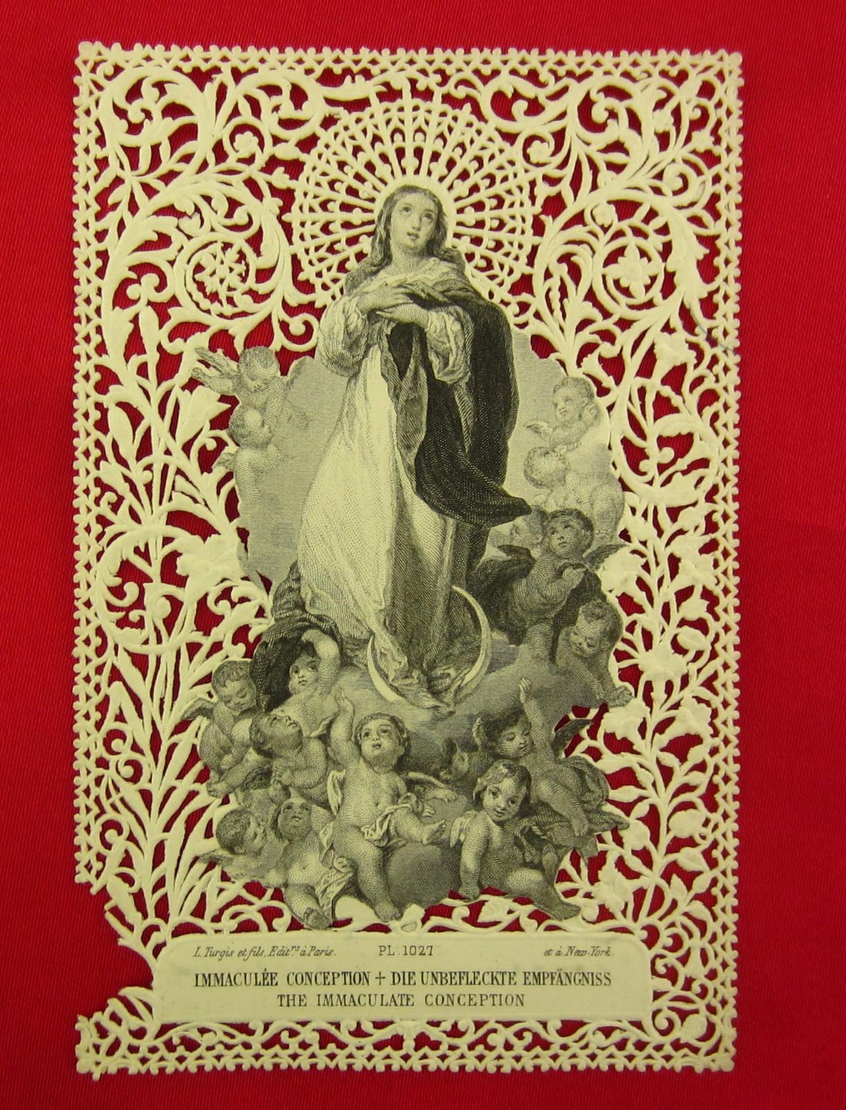 Antique MARY Lace Holy Card IMMACULATE CONCEPTION Religious Catholic Prayer Card