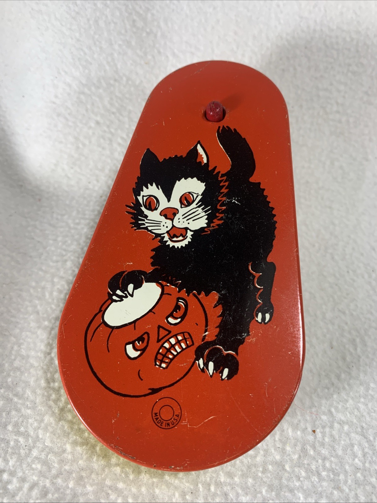 Vintage Halloween Tin Metal Black Cat Pumpkin Noisemaker