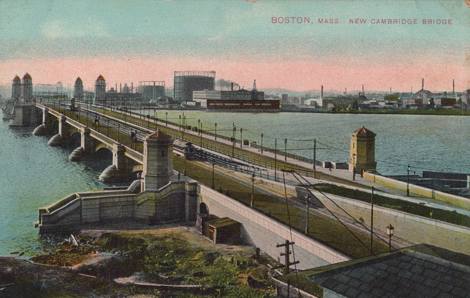Boston MA New Cambridge Bridge Postcard 1910 Divided Back Mason Bros Skyline Boston MA New Cambridge Bridge Postcard 1910 Divided Back Mason Bros Skyline