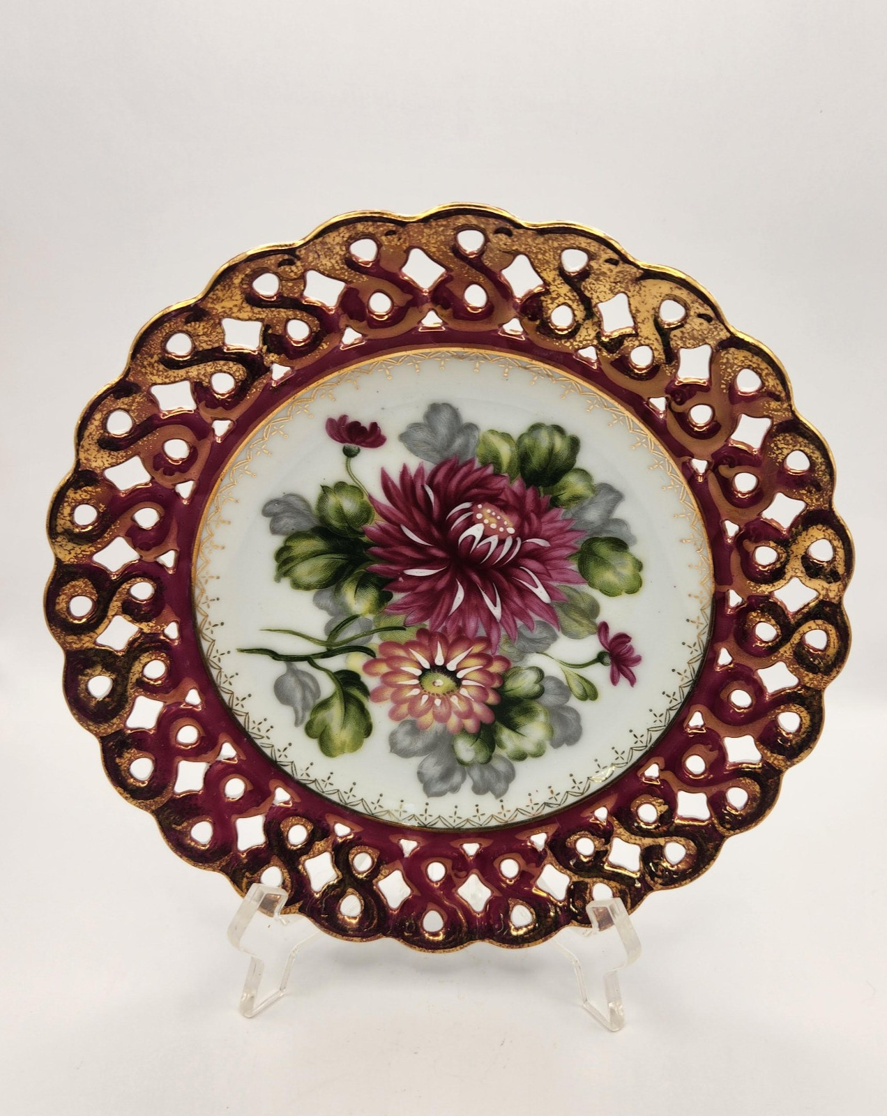 Ribbon Decorative Plate, Lattice Hand Painted - Set of Two