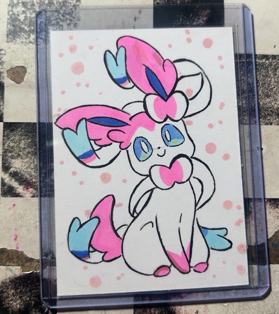 Sylveon Pokemon Hand Drawn Sketch Card 1/1 Original Art Custom ACEO Trading Card