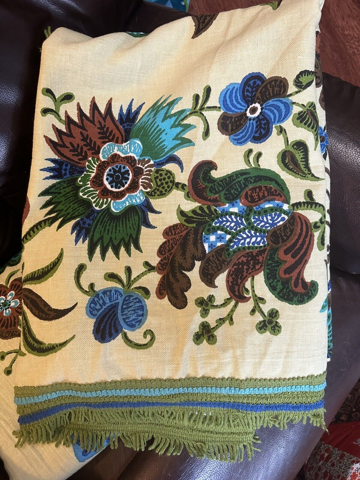 Vtg Bates TWIN 106x73 Bedspread Bohemian Floral Blue Turquoise Brown Green