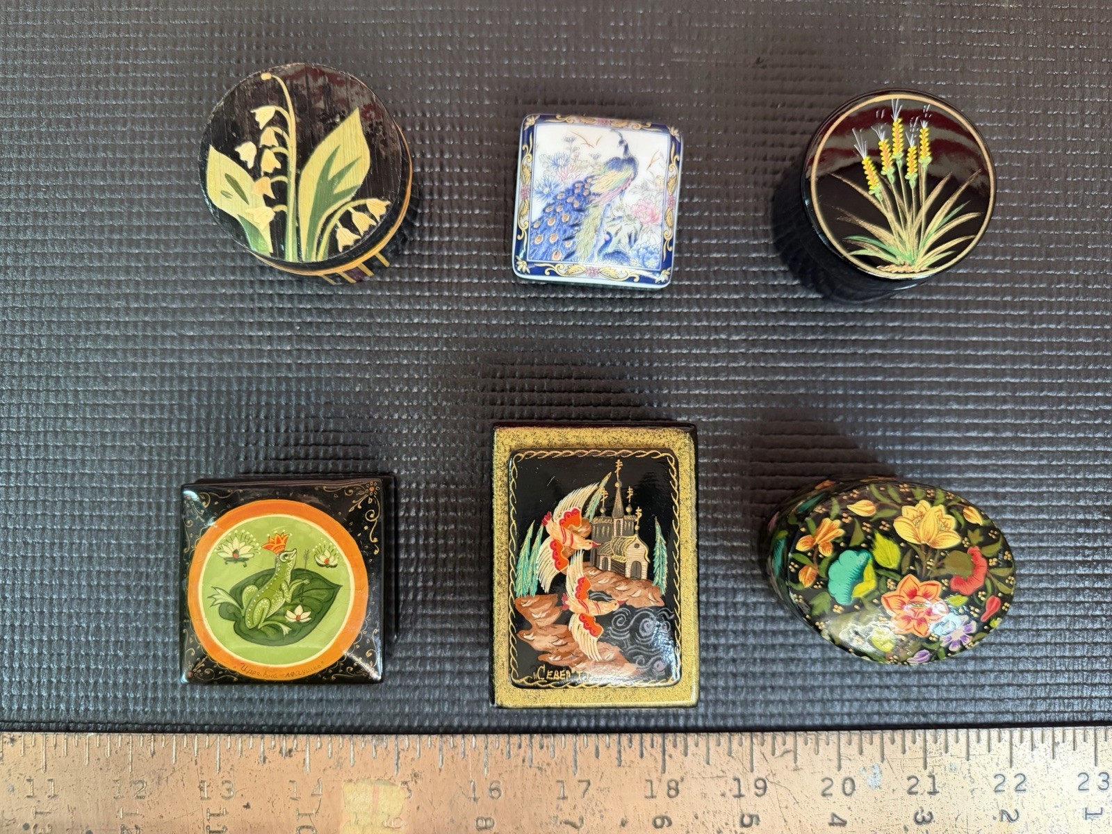 Vintage Russian Lacquer Box Lot of 6 Kholui Sadko Papier Mache Porcelain Bamboo