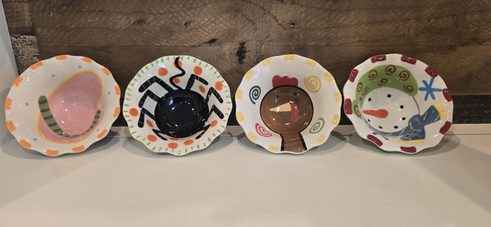 Coton Colors Happy Everything Retired RARE Set 4 Seasons Bowls Turkey Spider Etc