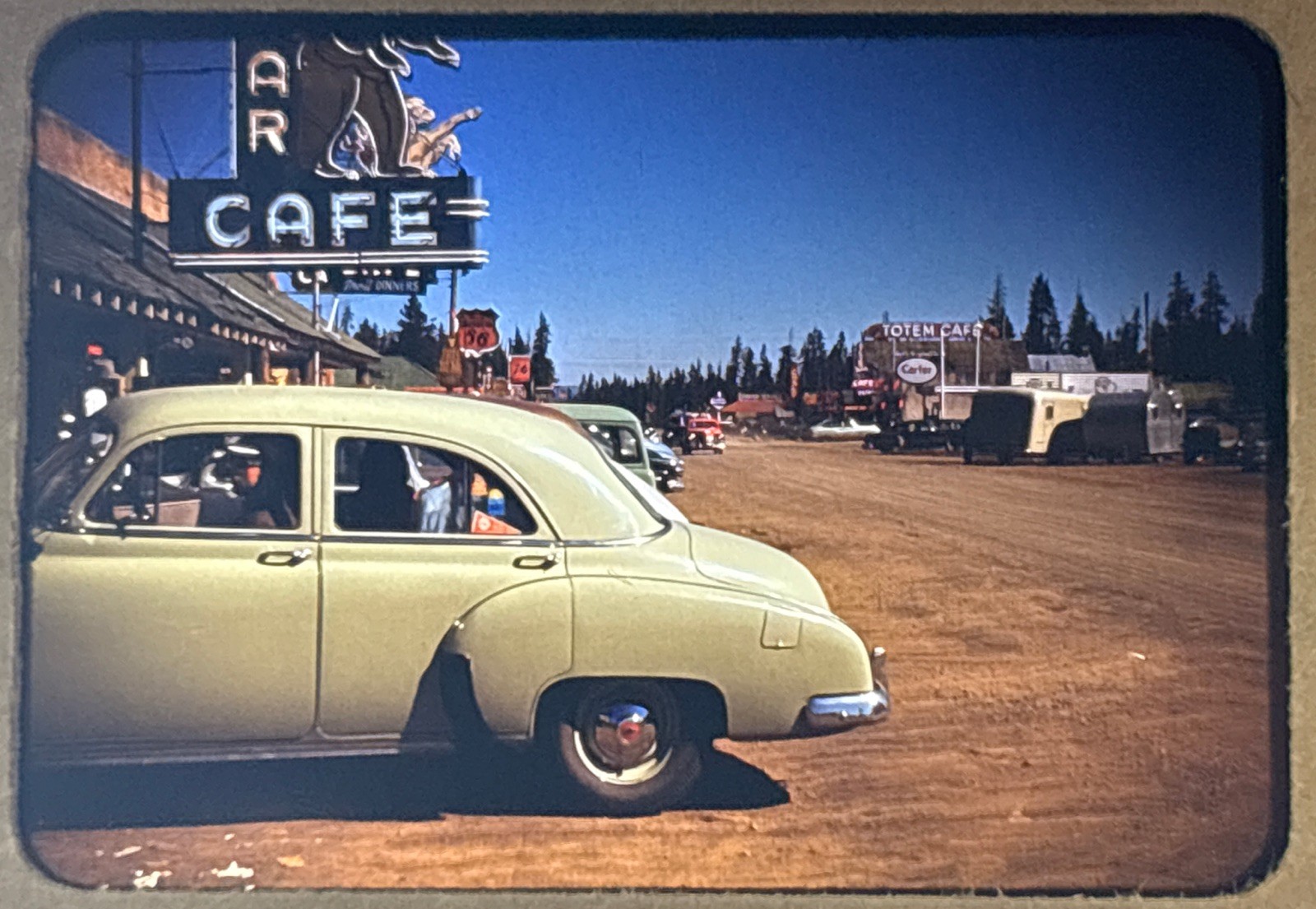 Orig 1950 Slide Ashton Idaho Hotel Vintage Car Kodachrome B73