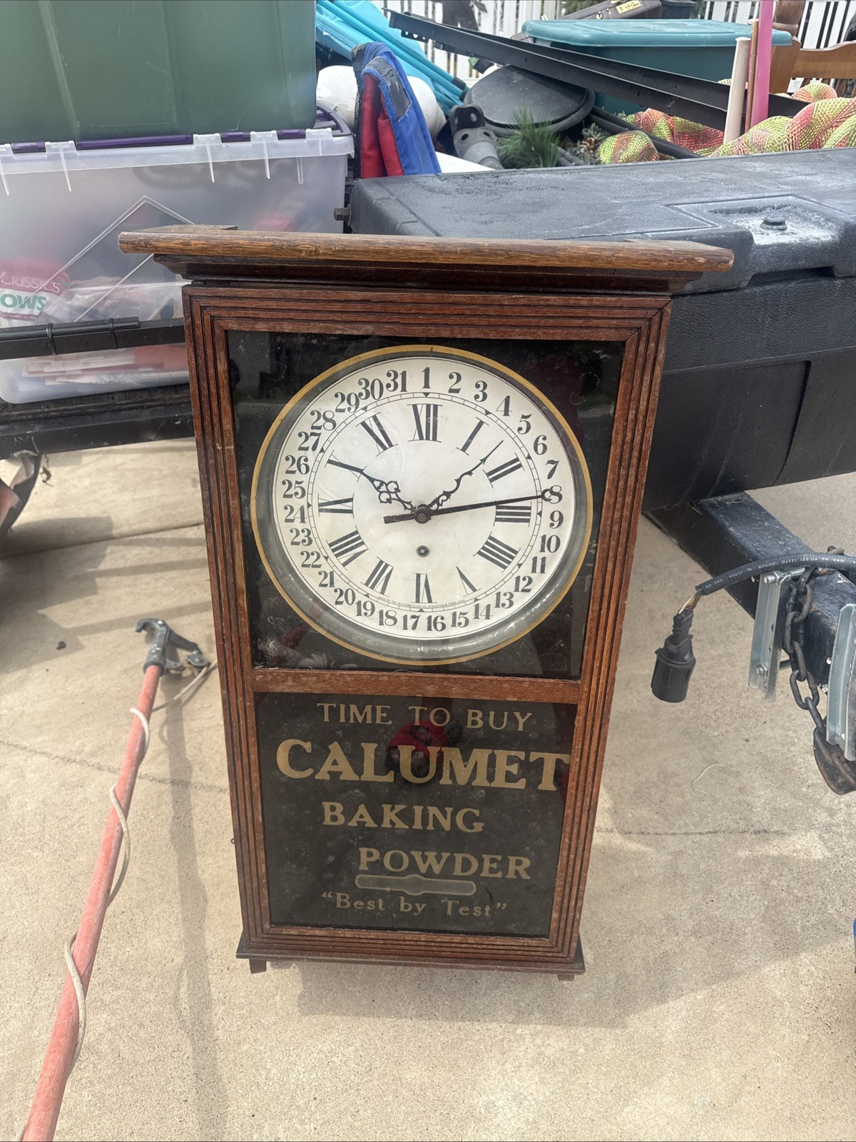 Antique WM. L Gilbert observatory wall clock Calumet Baking Powder Ad 1900s 