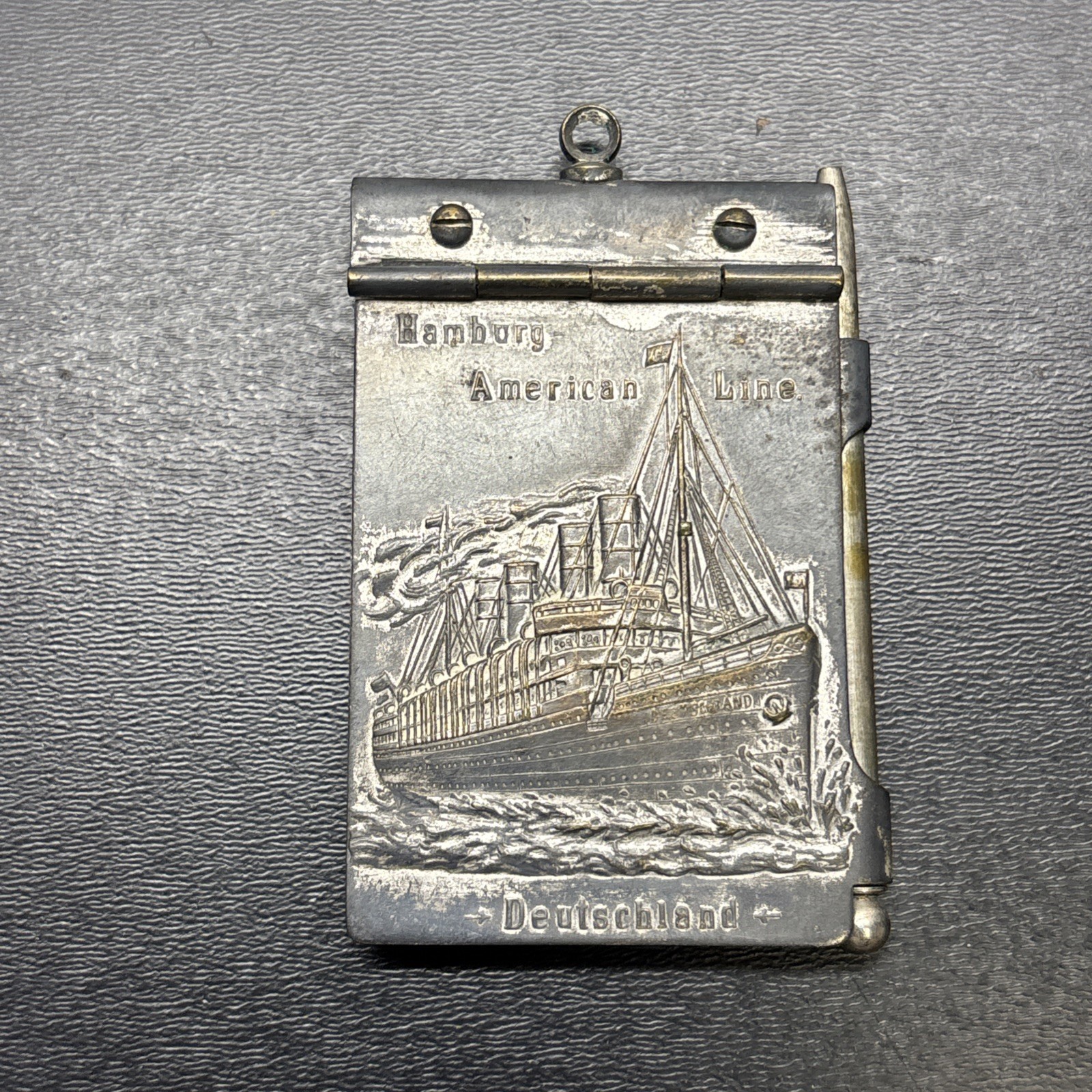 Vintage Hamburg American Line Metal Writing Pad And Pencil Deutschland Souvenir