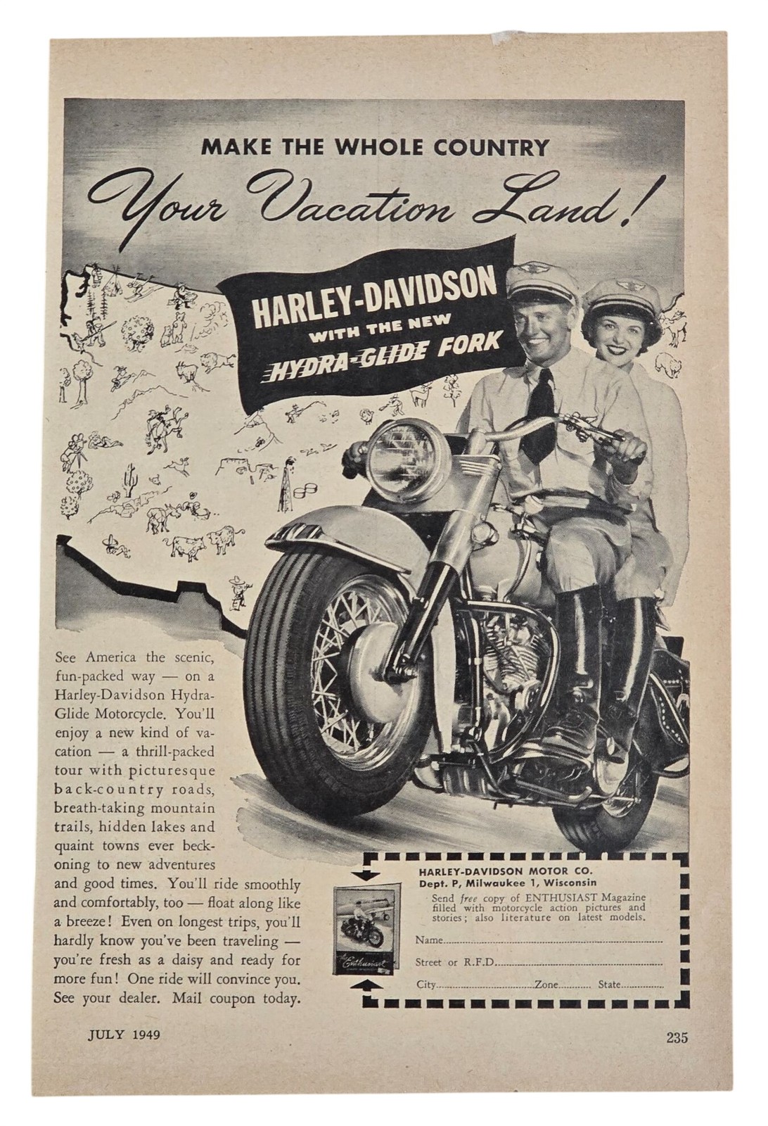 Vintage 1949 Harley-Davidson & Evinrude Advertisements From Popular Mechanics