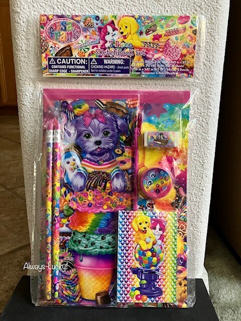 LISA FRANK 7 PIECE Stationery Set Notepad Eraser Pencils Zip Pouch Memo Pad NIP