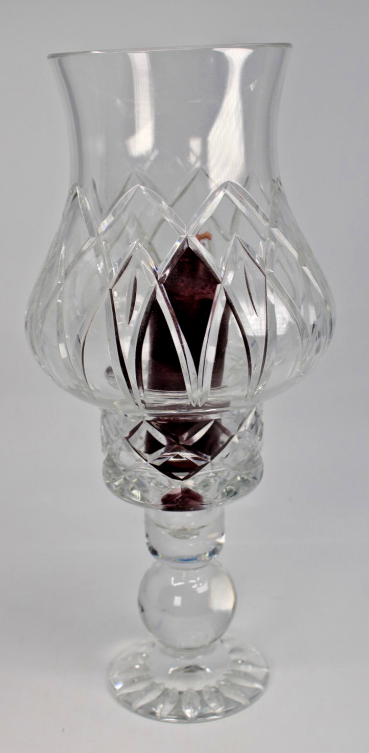 Vintage Hand Cut Lead Crystal 2 Piece Hurricane Candleholder 