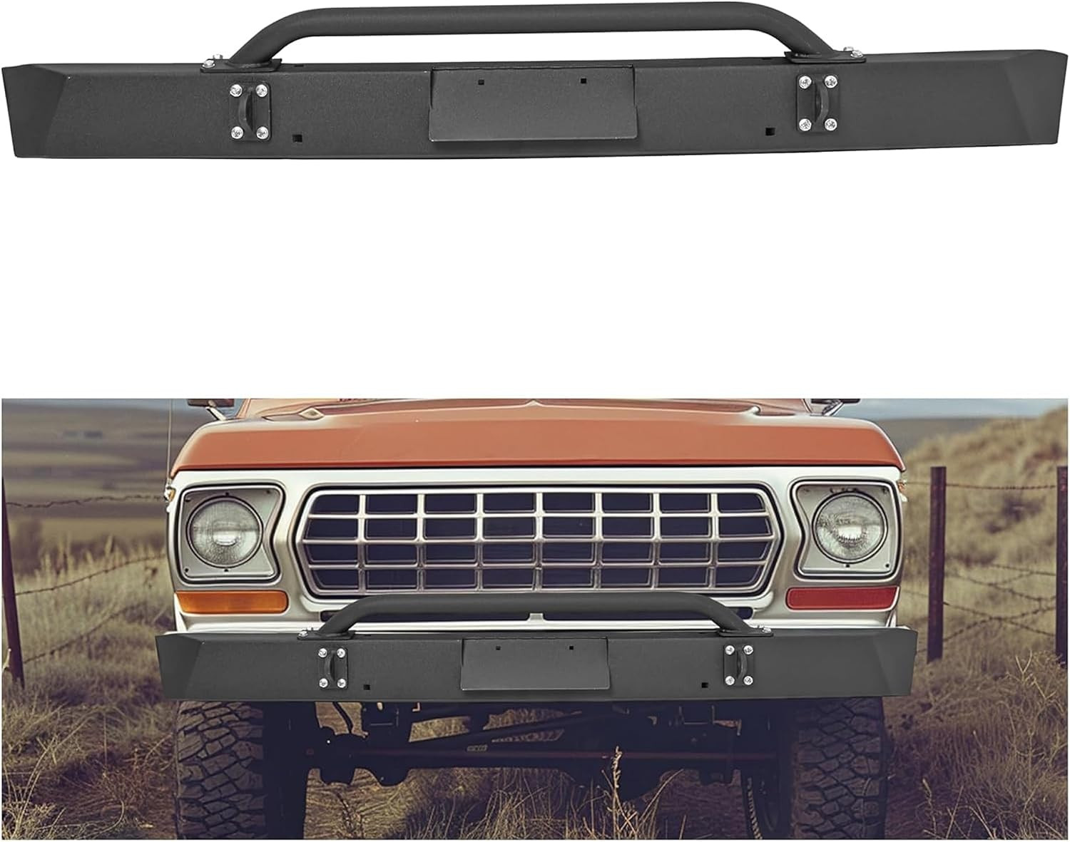 Front Bumper Assembly Compatible with 1967-1979 Ford Bronco F100 F150 F250 F350 Front Bumper Assembly Compatible with 1967-1979 Ford Bronco F100 F150 F250 F350