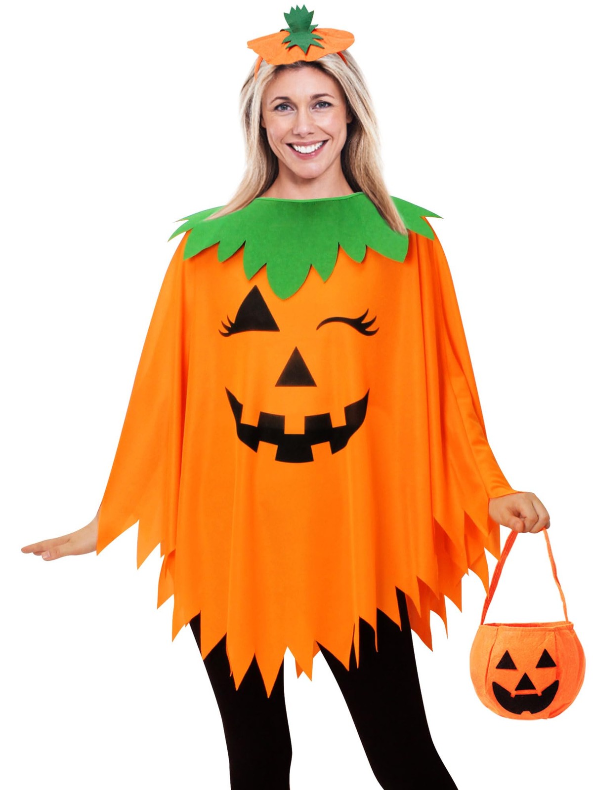 WISHTEN 3 PCS Pumpkin Costume for Women Halloween