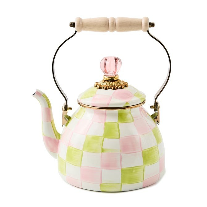 MacKenzie-Childs Palm Beach Check 2 Quart Tea Kettle, FREESHIPPING
