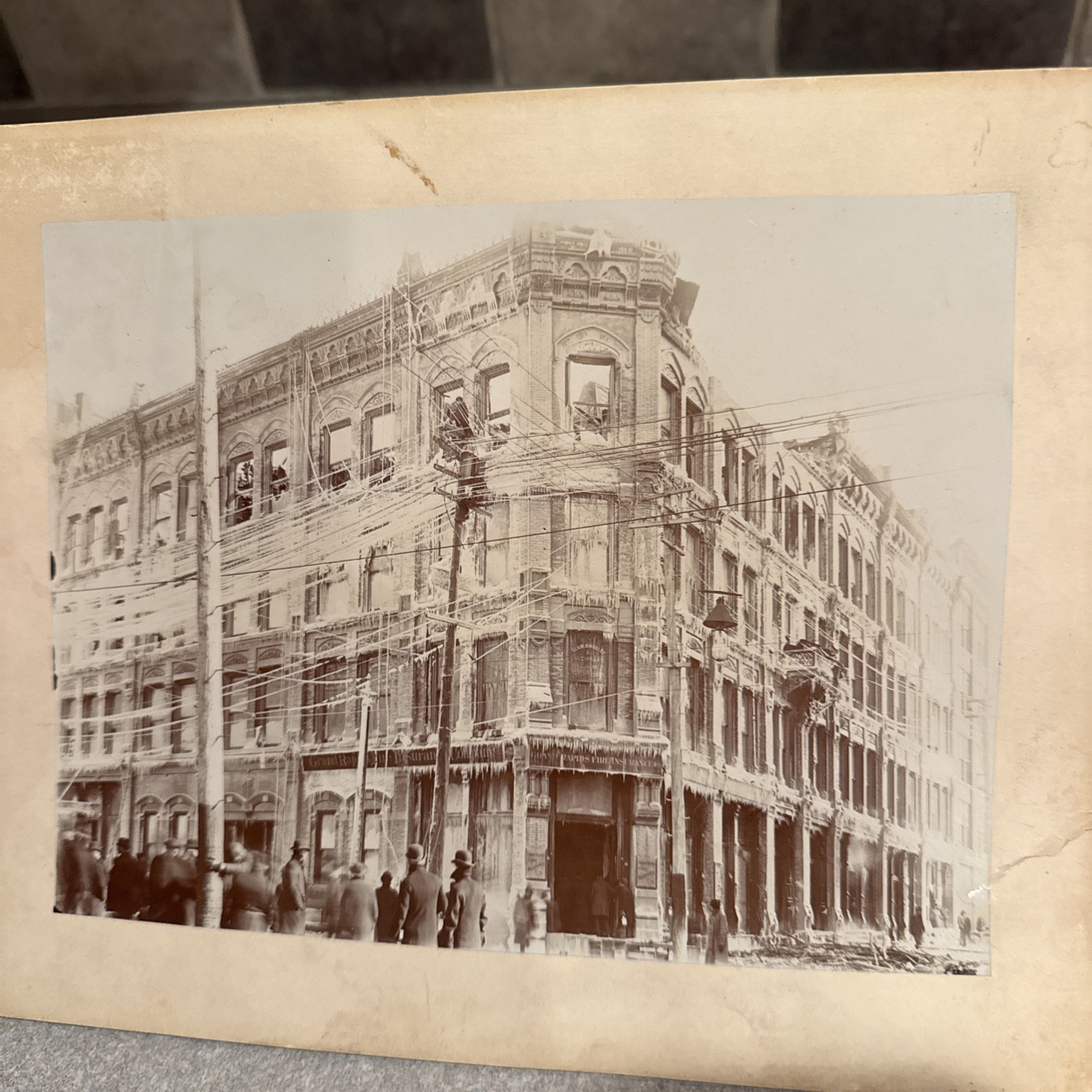 Amazing 1890's Fire Grand Rapids MI photograph insurance company Ionia Ave ORIG 