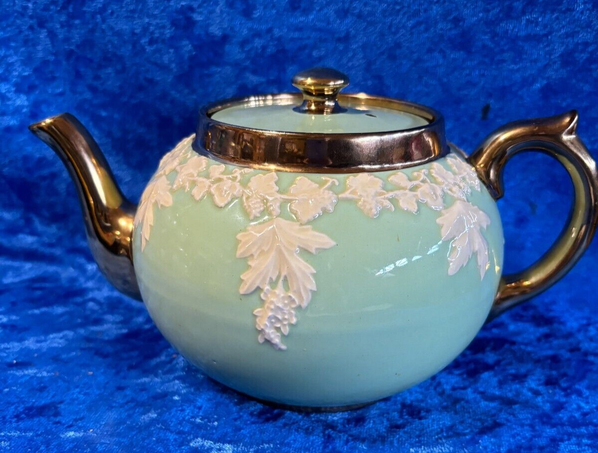 Rare Vintage Gibsons Staffordshire Porcelain Embossed Teapot w/Gold Trim England