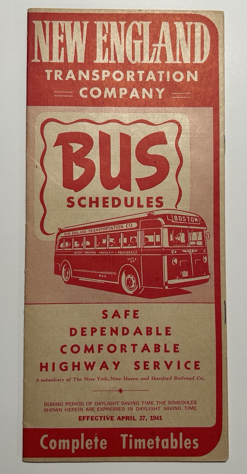 Vintage 1941 New England Transportation Co Bus Schedule Timetable Map Ephemera 