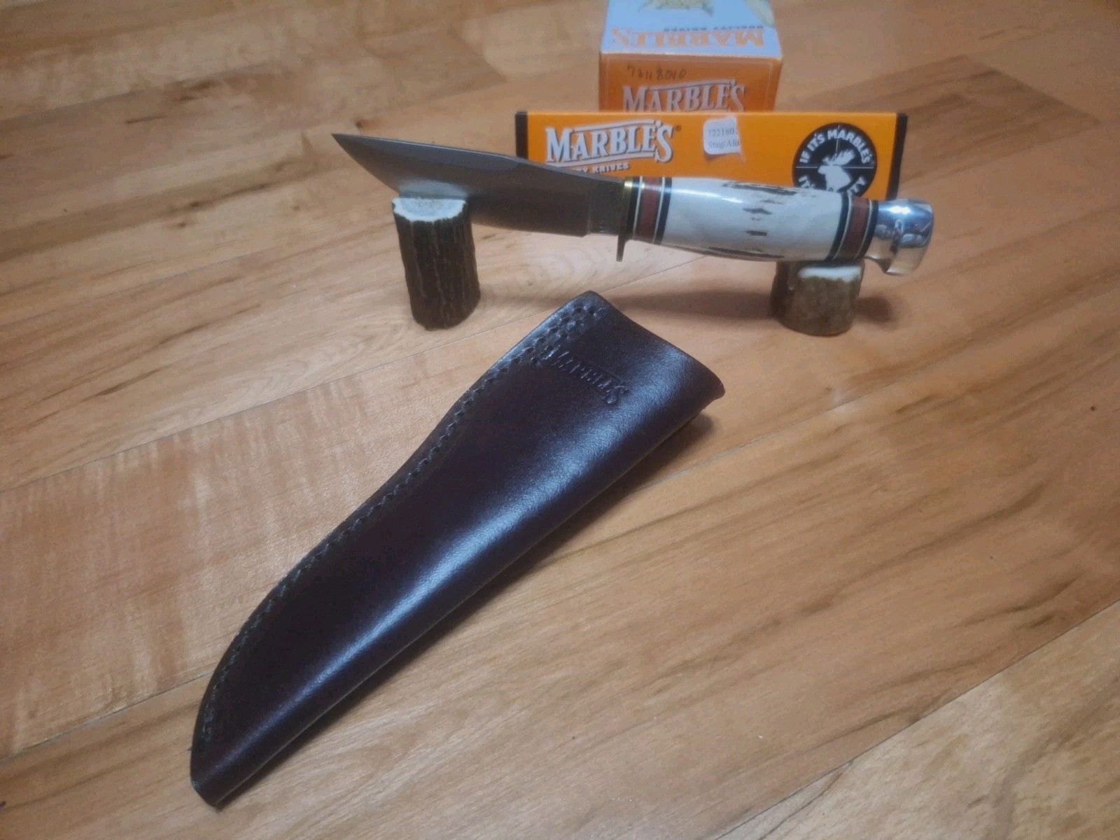 MARBLE'S GLADSTONE MI. USA STAG HANDLE KNIFE SHEATH & BOX MINT COND MARBLE'S GLADSTONE MI. USA STAG HANDLE KNIFE SHEATH & BOX MINT COND