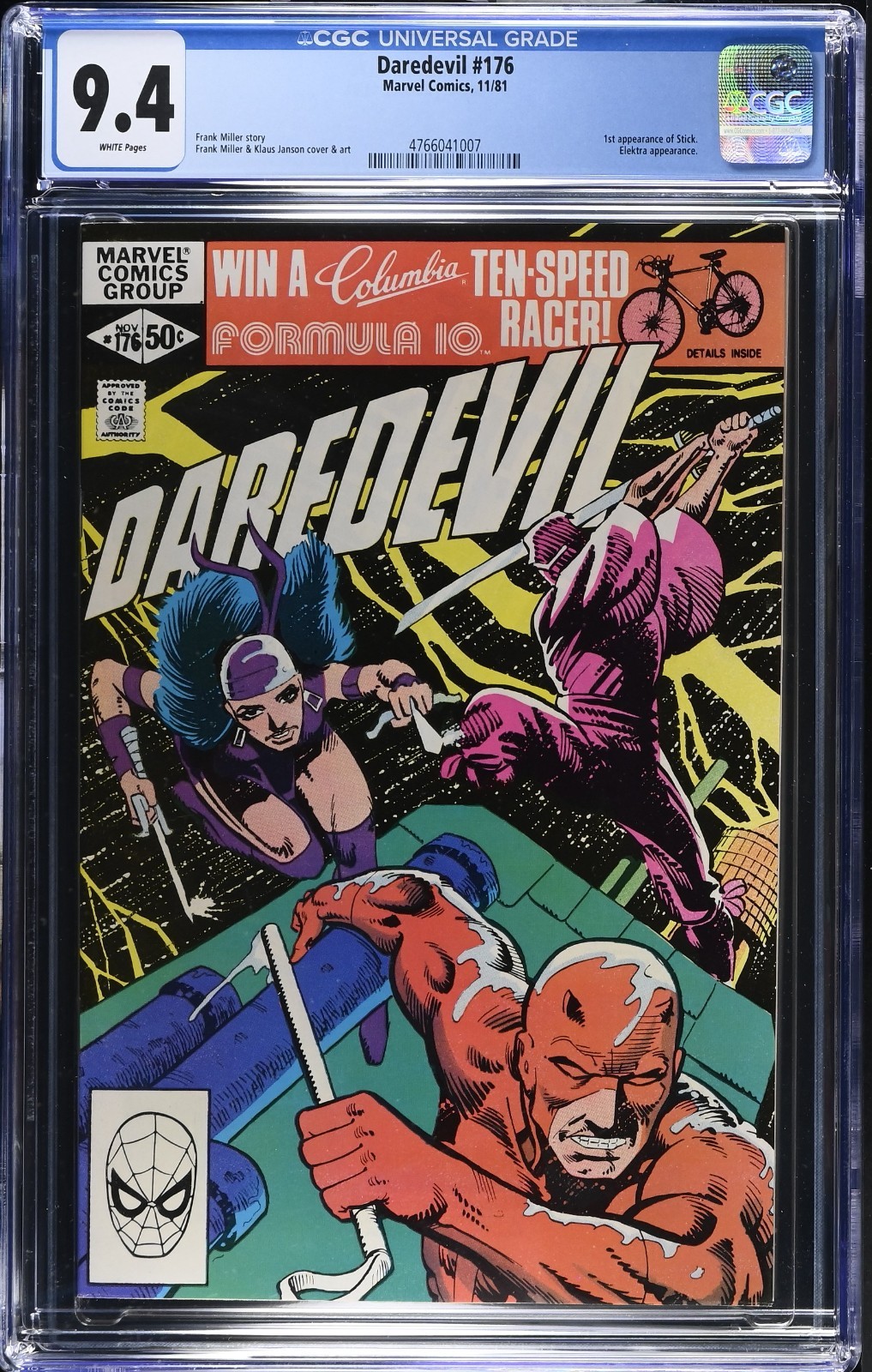 Daredevil #176~CGC 9.4~Marvel Comics 11/81~Frank Miller~Elektra~1st app of Stick