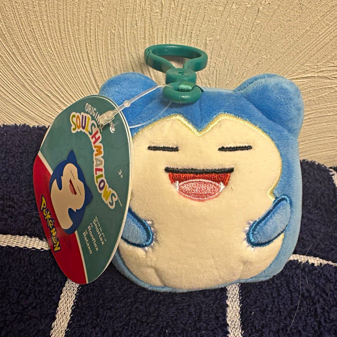 Squishmallows Pokémon Snorlax Blue & Cream Plush Clip-On Keychain Keyring