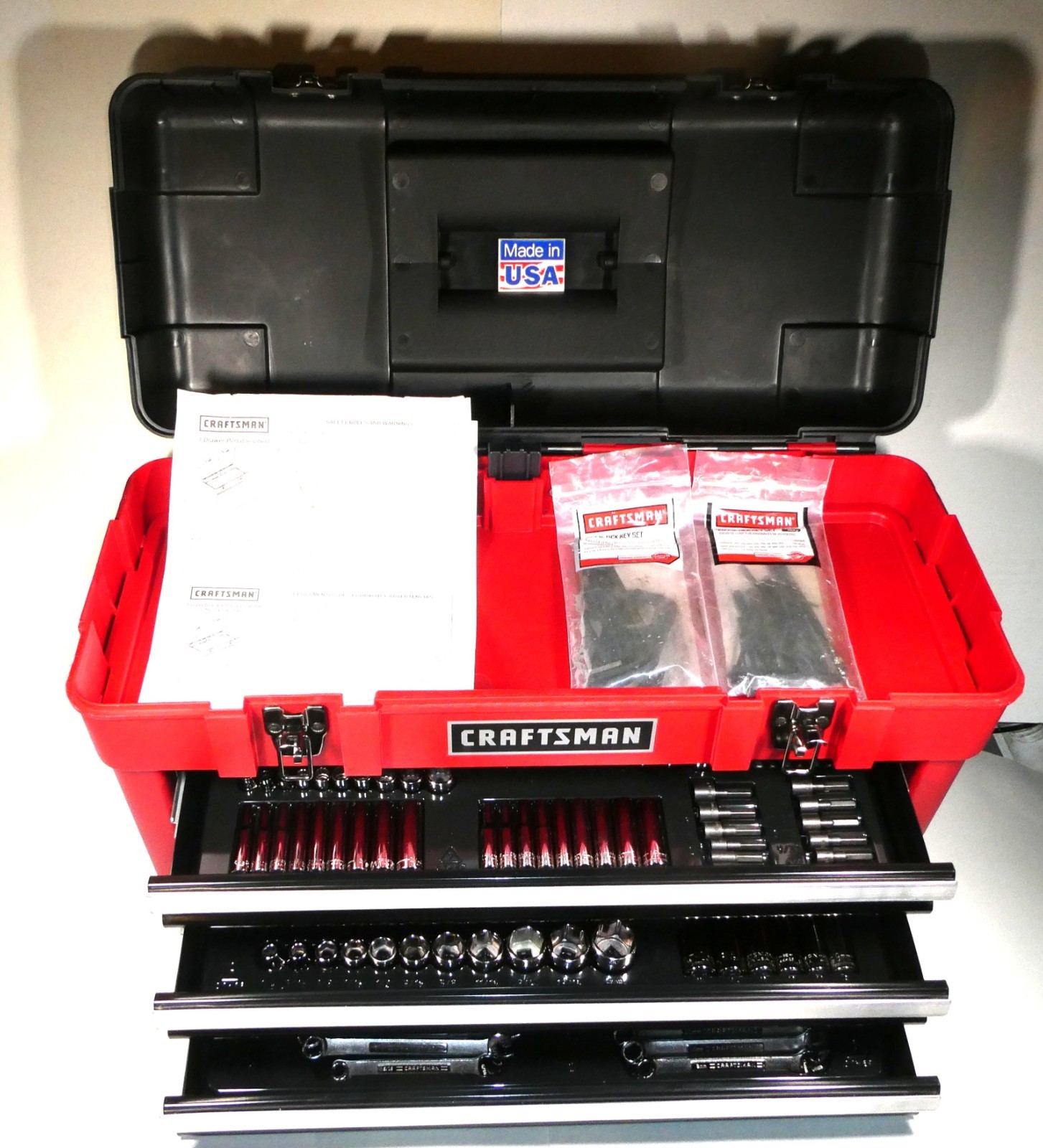 Craftsman NOS 182 PC Mechanics Tool Set Box , Sockets & More 33182 Made In USA Craftsman NOS 182 PC Mechanics Tool Set Box , Sockets & More 33182 Made In USA