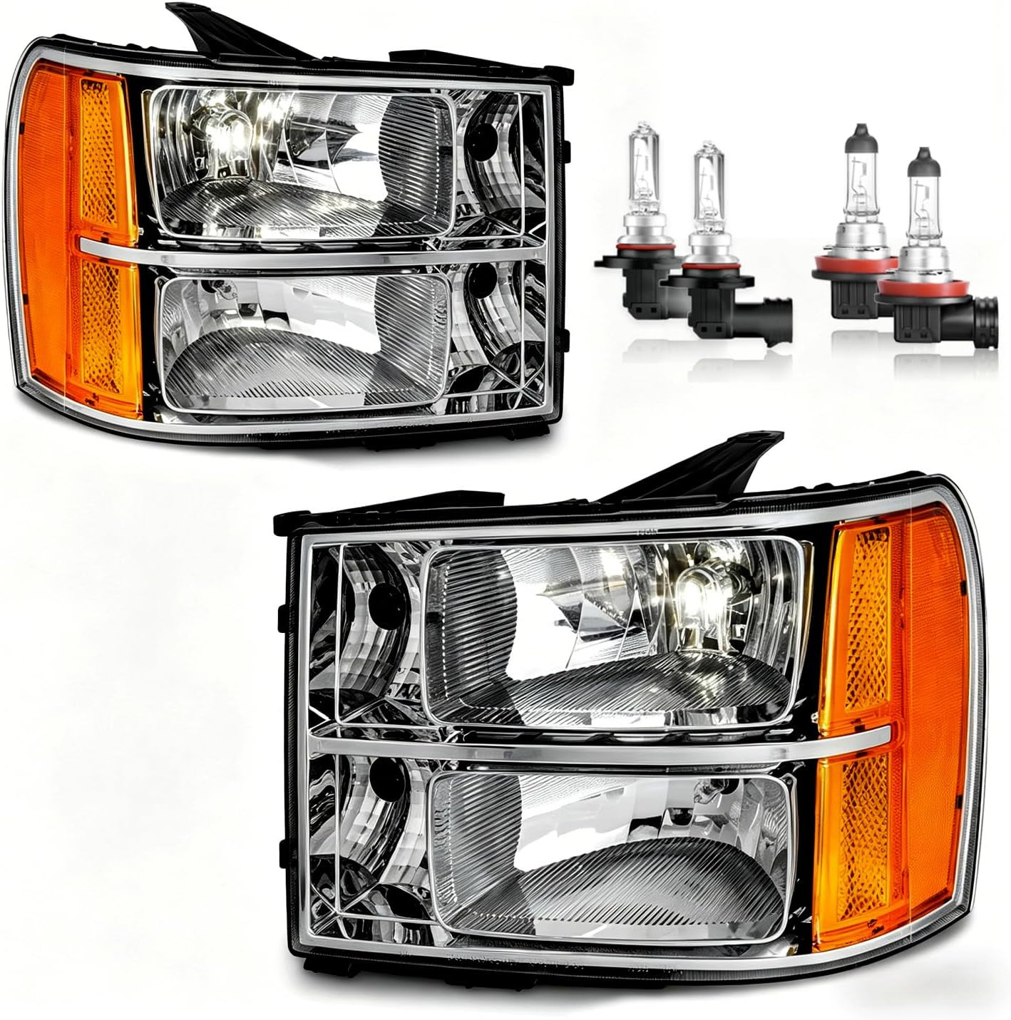 Headlights with High/Low Beam Bulbs for 2007-2013 GMC Sierra