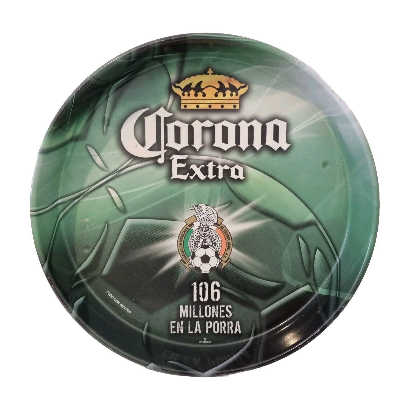 Corona Extra Metal Serving Beer Drinks Tray Green Football Soccer Man Cave Bar 