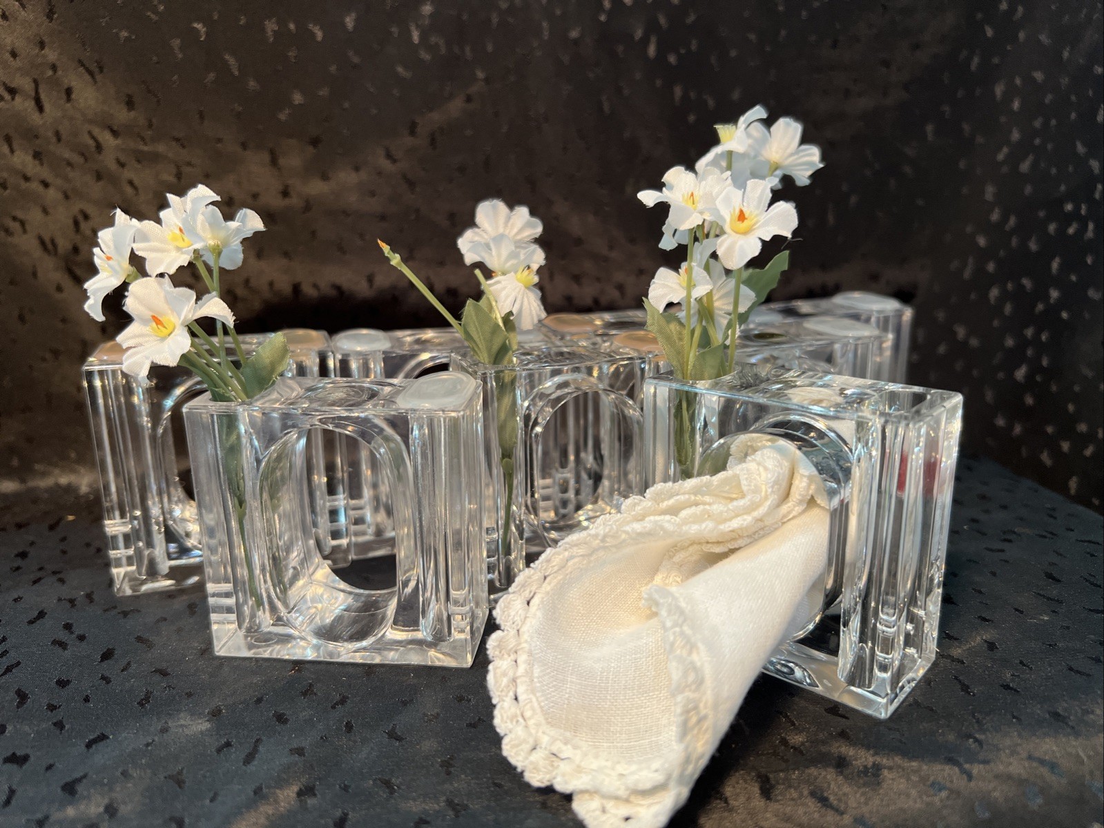 Vintage Clear Lucite Acrylic Napkin Rings Set of 8 Bud Vase Flower Holders