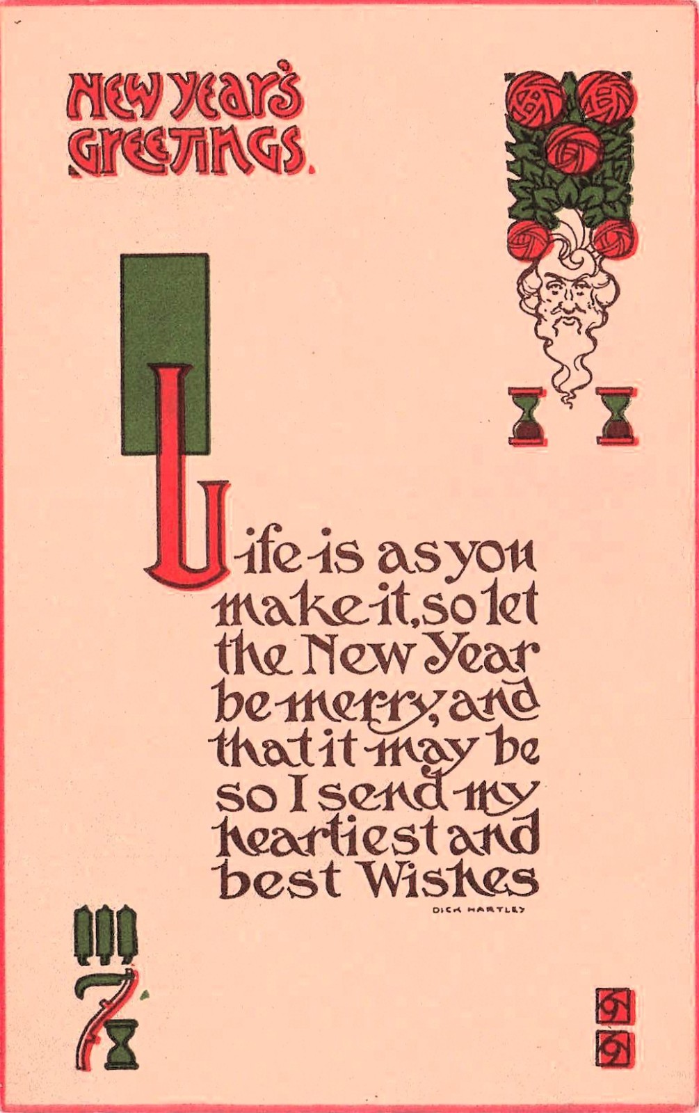 Arts and Crafts Dick Hartley Poem Christmas New Year S Bergman Vtg Postcard I32