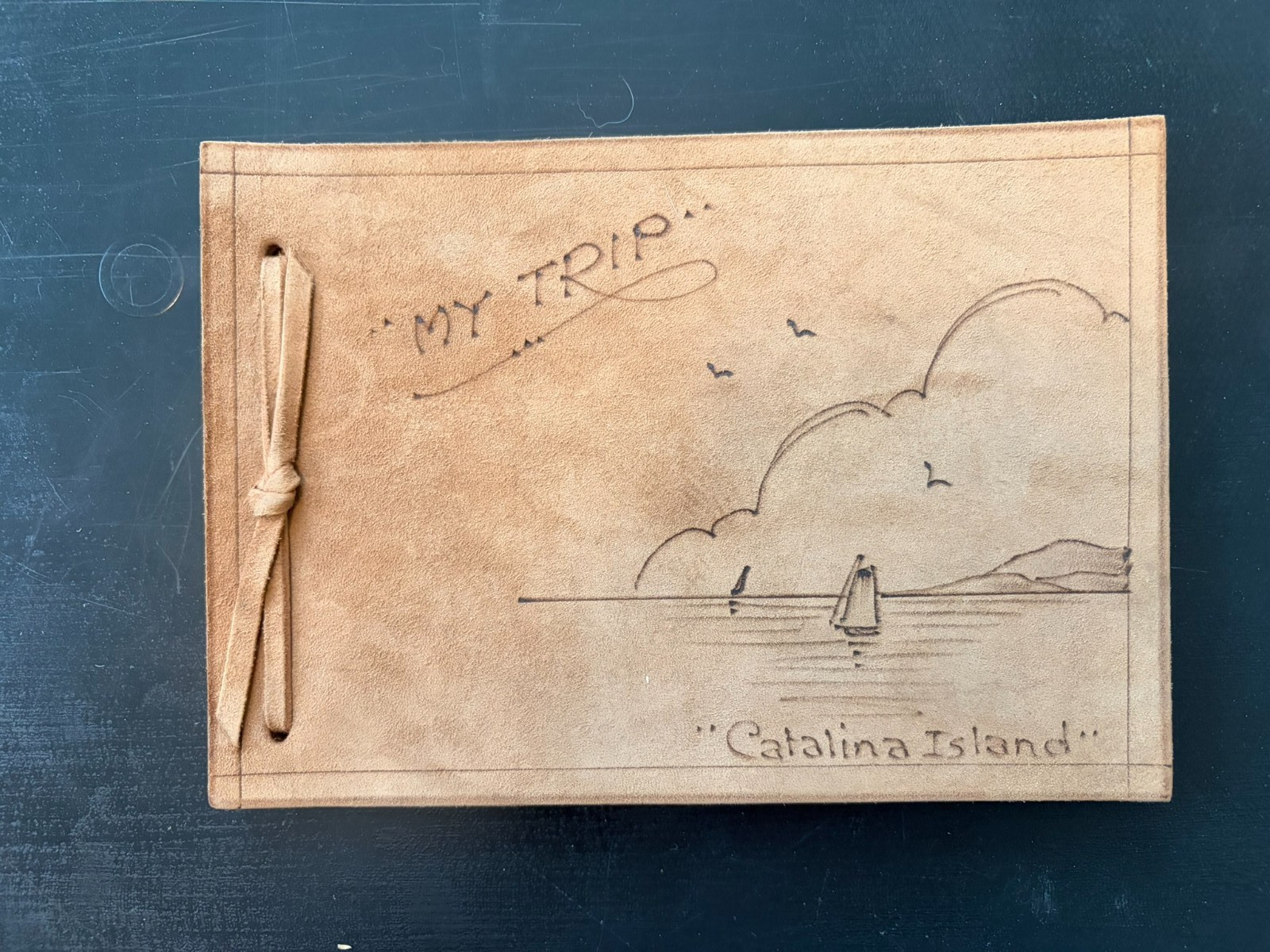 Vintage Catalina Island Suede Leather Unused Scrapbook Photo Album Blank Pages