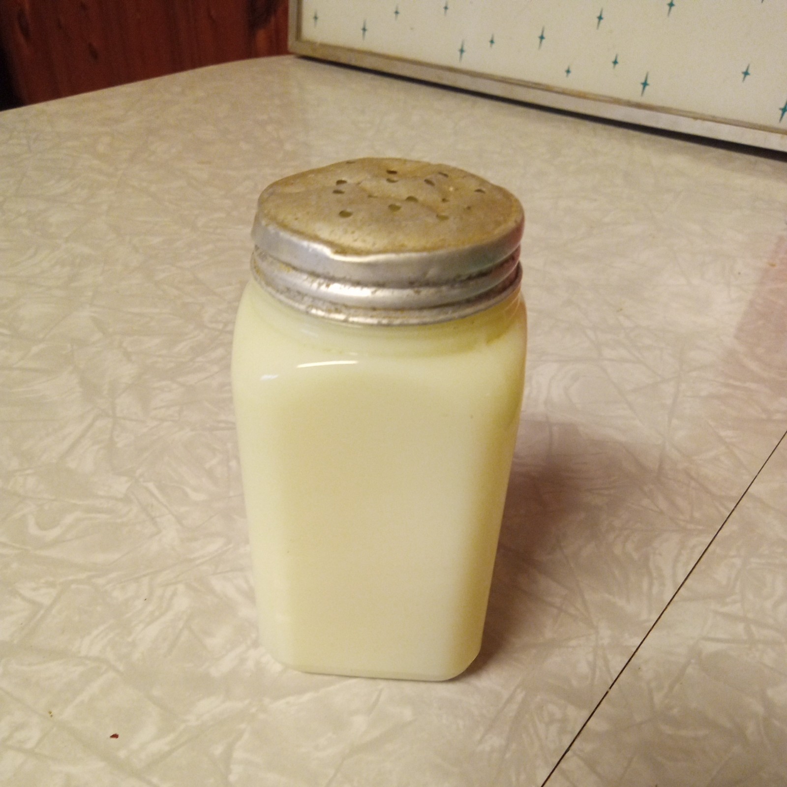 McKee Custard Glass Shaker Uranium Glass Glows Green Vintage Kitchen Jar