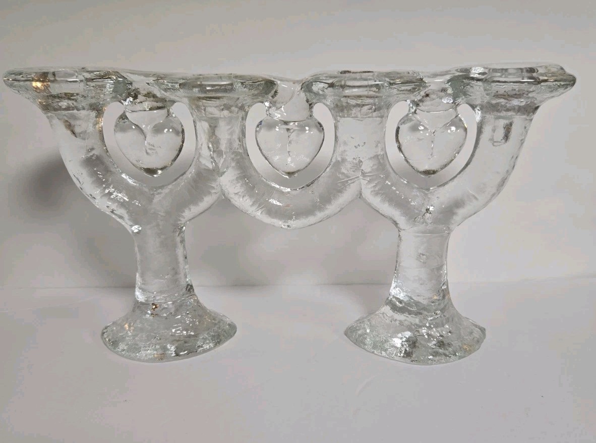 Vintage 1970s Sweden/Swedish Glass Nordica Candelabra/ Candle Holder - Hearts