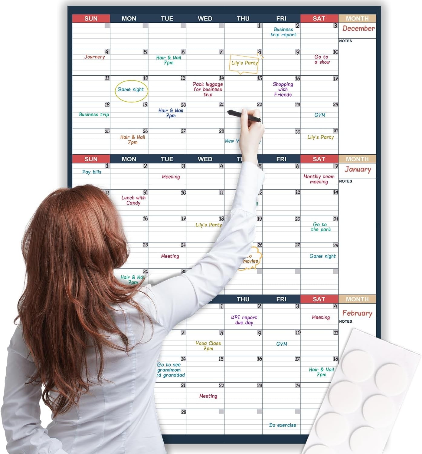 Large Dry Erase Calendar 28x40 Inch Undated 3 Month for Office Planning