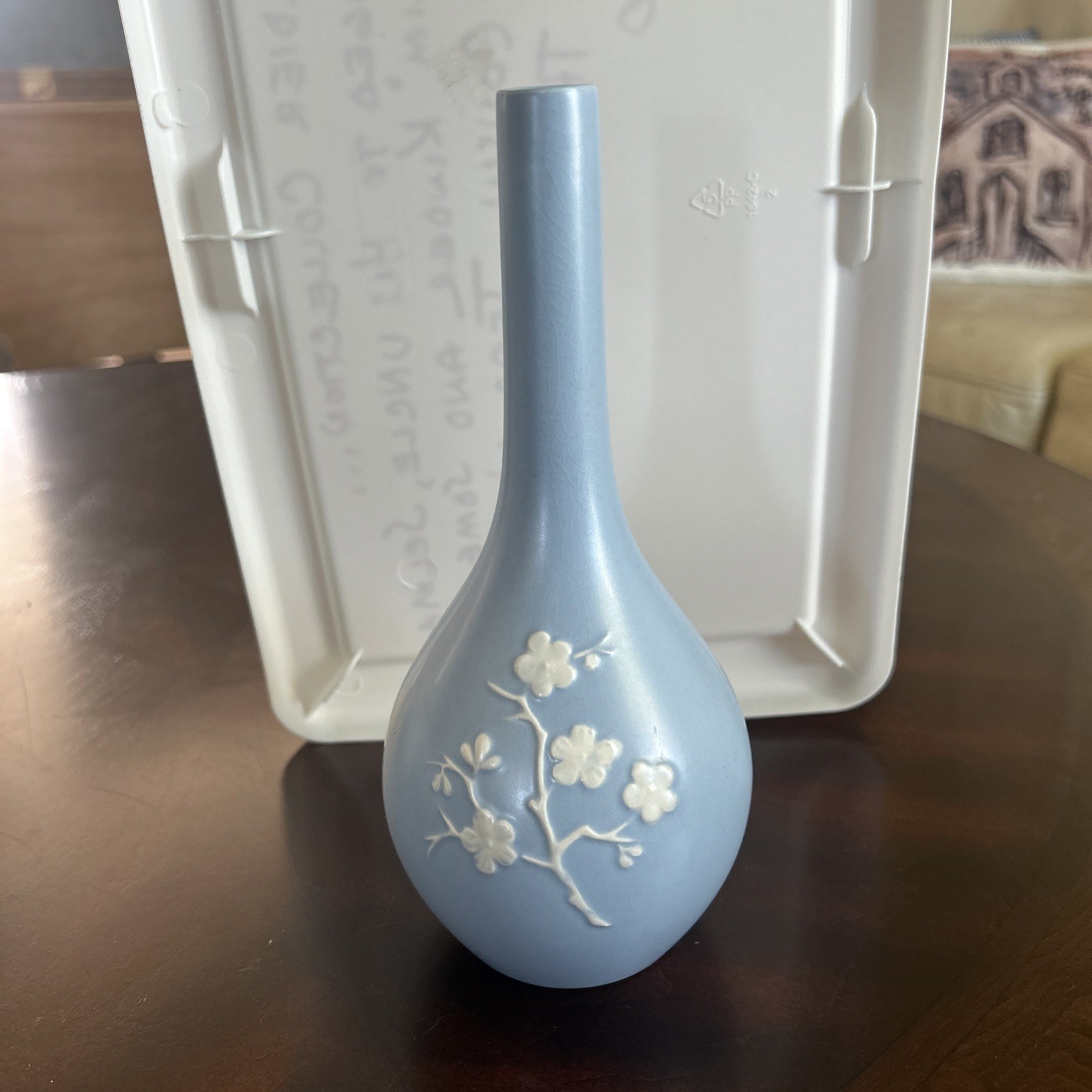 Vintage Copeland Spode England Blue Jasperware Vase Cherry Blossom Motif - K1176