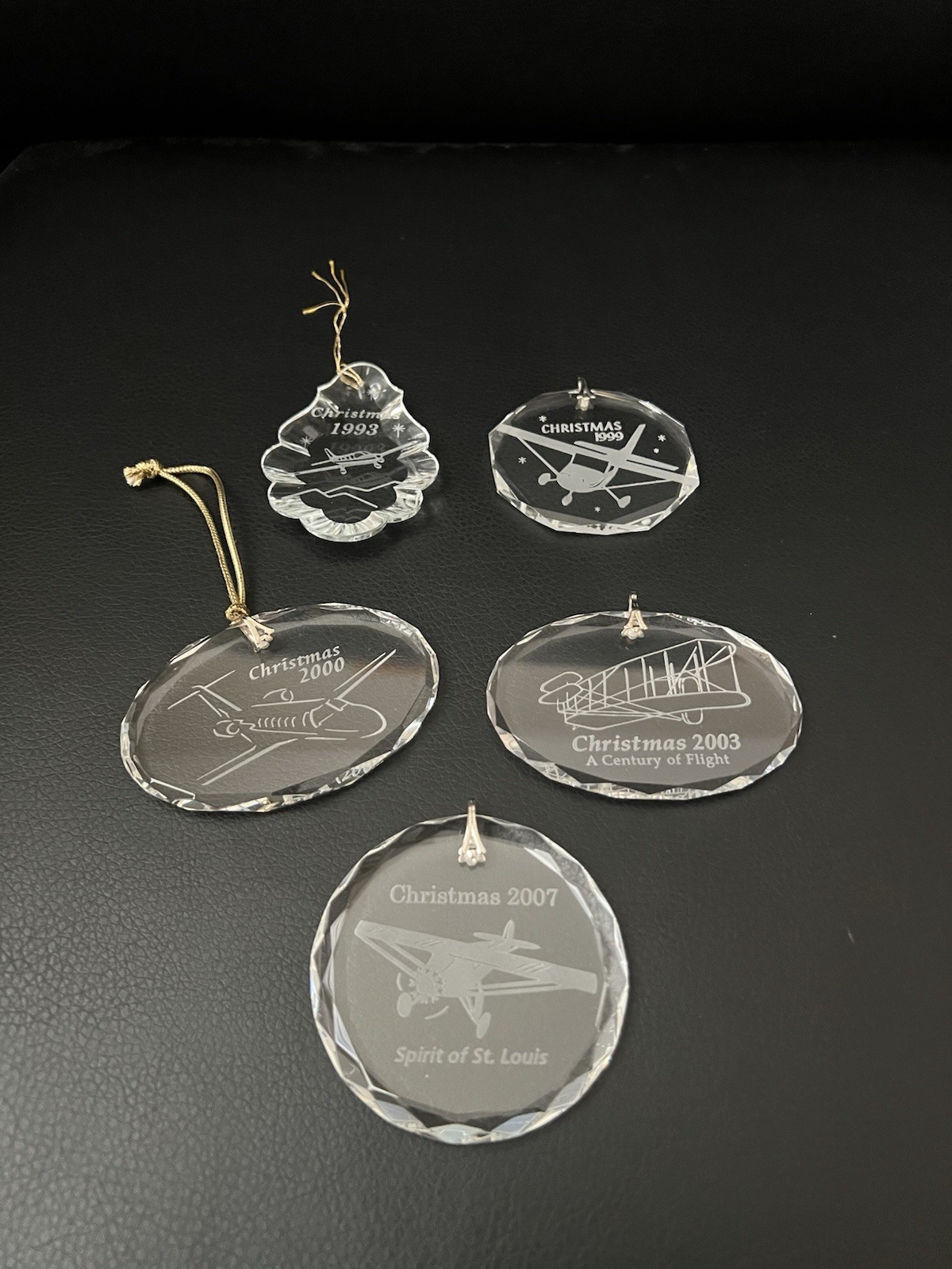 5 Vintage Orrefors Crystal Aviation Christmas Ornaments 1993 1999 2000 2003 2007