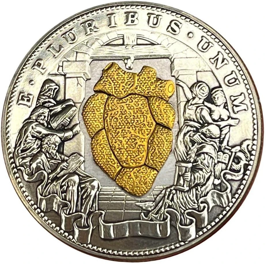 Movable Mechanism Coin Roman Booteen Amazing Art 'Beating Gold Heart' Hobo... 