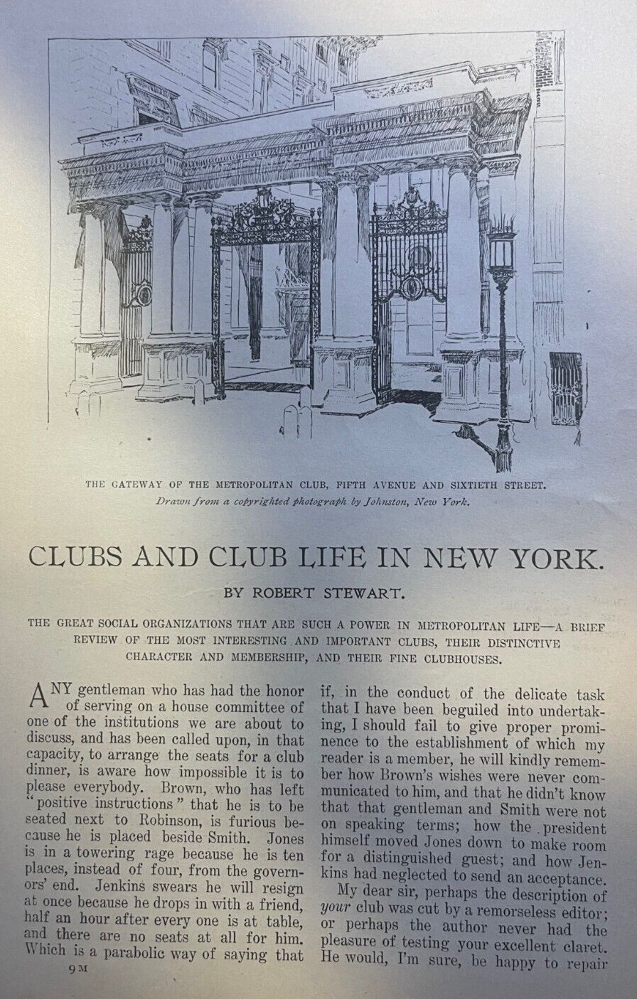 1899 New York Clubs Metropolitan Club Union League Club Colonial Club